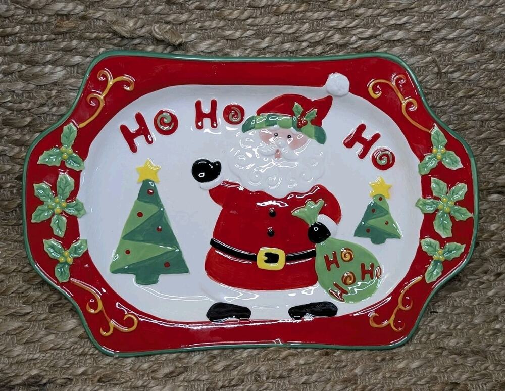 NEW! Home Accents "Ho Ho Ho" Santa Christmas Serving Platter Snack Plate 16"